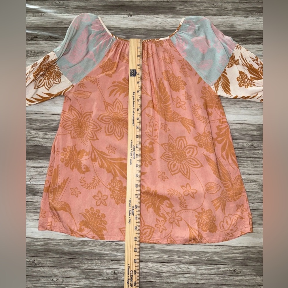 JOHNNY WAS Top Sz S Peasant Blouse Waimea Mixed Floral Hummingbird Boho Chic - Picture 11 of 13
